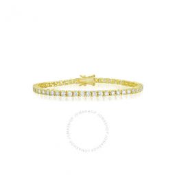 Classic Gold Overlay Sterling Silver Round Clear Cubic Zirconia Tennis Bracelet