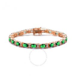 Classy Rose Overlay Sterling Silver Oval Emerald and Round Clear Cubic Zirconia Tennis Bracelet