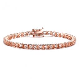 Rose Over Sterling Silver Cubic Zirconia Accent Tennis Bracelet