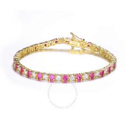 Stylish Gold Overlay Sterling Silver Round Pink and Clear Cubic Zirconia Tennis Bracelet