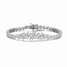 Sterling Silver Marquise and Round Cubic Zirconia Flower Tennis Bracelet