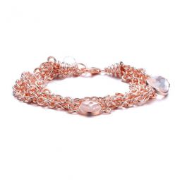 Rose Over Sterling Silver with Morganite Cubic Zirconia Multiple Chain Bracelet