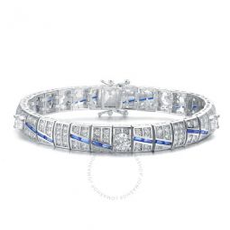 Elegant Sterling Silver Baguette Sapphire and Round Clear Cubic Zirconia Tennis Bracelet