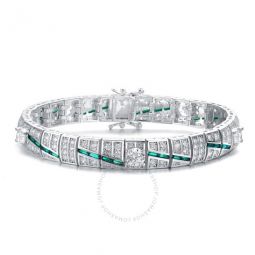 Elegant Sterling Silver Baguette Emerald and Round Clear Cubic Zirconia Tennis Bracelet