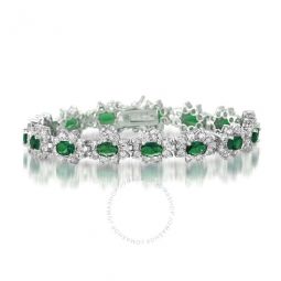 Classic Sterling Silver Oval Emerals and Round Clear Cubic Zirconia Flower Tennis Bracelet