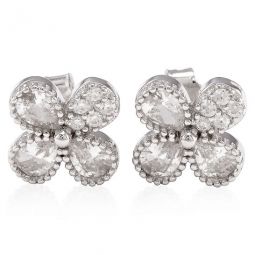 Sterling Silver Pear and Round Cubic Zirconia Clover Earrings