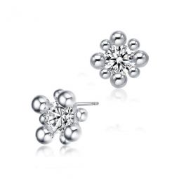 Sterling Silver Balls with Round Cubic Zirconia Stud Earrings