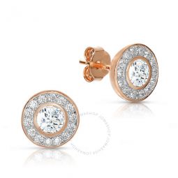 .925 Sterling Silver Rose Gold Plated Cubic Zirconia Round Stud Earrings
