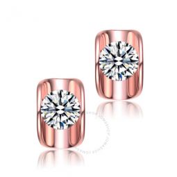 .925 Sterling Silver Rose Gold Plated Cubic Zirconia Geometrical Stud Earrings
