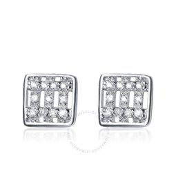 Sterling Silver Clear Round Cubic Zirconia Square Stud Earrings
