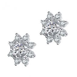 Sterling Silver Round Cubic Zirconia Halo Stud Earrings