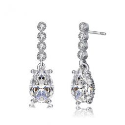 Sterling Silver Pear and Round Cubic Zirconia Drop Earrings