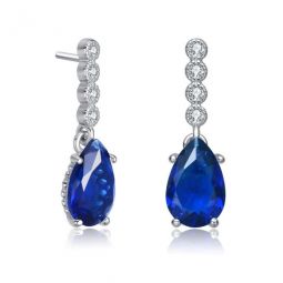 Sterling Silver Pear and Round Cubic Zirconia Drop Earrings