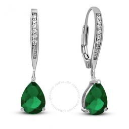 .925 Sterling Silver Emerald Cubic Zirconia Teardrop Drop Earrings