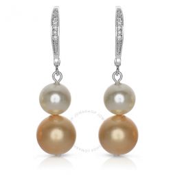 .925 Sterling Silver Multi Colored Pearl and Cubic Zirconia Drop Earrings