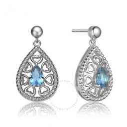 .925 Sterling Silver Blue Topaz Cubic Zirconia Heart Drop Earrings