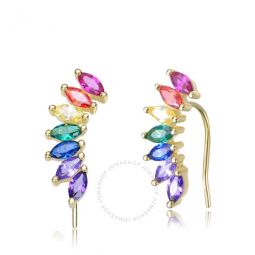 .925 Sterling Silver Gold Plated Multi Colored Cubic Zirconia Floral Earrings