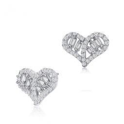 Sterling Silver Baguette and Round Cubic Zirconia Heart Stud Earrings