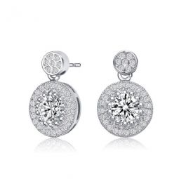 Sterling Silver Round Cubic Zirconia Halo Drop Earrings