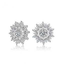 Sterling Silver Round and Baguette Cubic Zirconia Wreath Stud Earrings