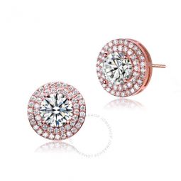 .925 Sterling Silver Rose Gold Plated Cubic Zirconia Stud Earrings