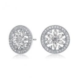Sterling Silver Marquise and Round Cubic Zirconia Halo Wreath Earrings
