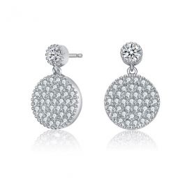 Sterling Silver Round Cubic Zirconia Cluster Circle Drop Earrings