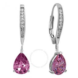 .925 Sterling Silver Pink Cubic Zirconia Dangling Earrings