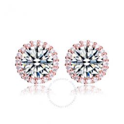 .925 Sterling Silver Rose Gold Plated Cubic Zirconia Button Stud Earrings