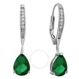 .925 Sterling Silver Emerald Cubic Zirconia Dangling Earrings