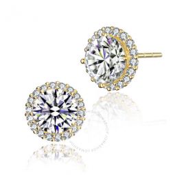 .925 Sterling Silver Gold Plated Cubic Zirconia Stud Earrings