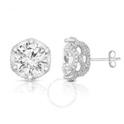 Sterling Silver Round Clear Cubic Zirconia Solitaire Stud Earrings