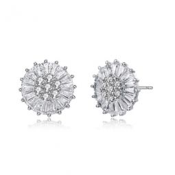 Sterling Silver Baguette and Round Cubic Zirconia Stud Earrings