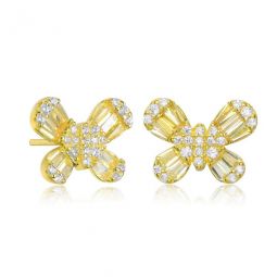 Gold Over Sterling Silver Cubic Zirconia Butterfly Stud Earrings
