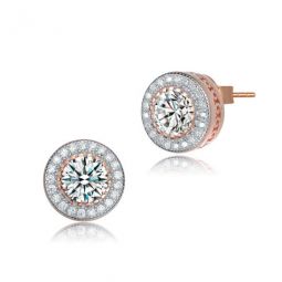 Sterling Silver Round and Baguette Cubic Zirconia Stud Earrings