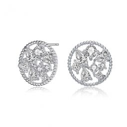 Sterling Silver Halo with Multi Shape Cubic Zirconia Round Earrings