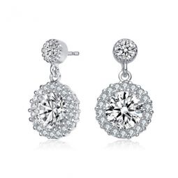 Sterling Silver Round Cubic Zirconia Halo Tier Earrings