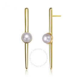 .925 Sterling Silver Gold Plated Freshwater Pearl Bar Drop Earrings
