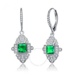 .925 Sterling Silver Emerald Cubic Zirconia Pave Drop Earrings