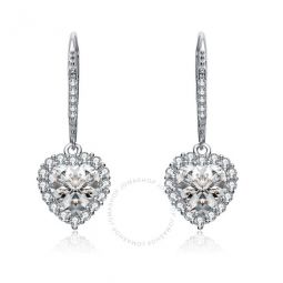 .925 Sterling Silver Cubic Zirconia Heart Drop Earrings
