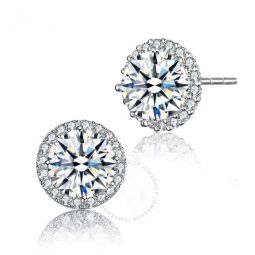 .925 Sterling Silver White Gold Plated Cubic Zirconia Stud Earrings