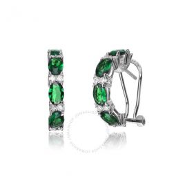 .925 Sterling Silver Emerald Cubic Zirconia Petite Hoop Earrings