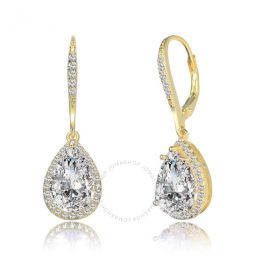 Gold Over Sterling Silver Pear with Round Cubic Zirconia Drop Earrings