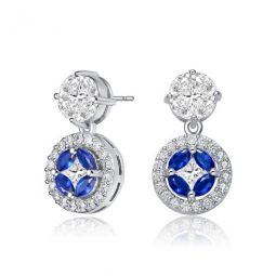 Sterling Silver Blue and Clear Cubic Zirconia Accent Drop Earrings