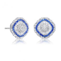 Sterling Silver Round and Baguette Cubic Zirconia Curvy Stud Earrings