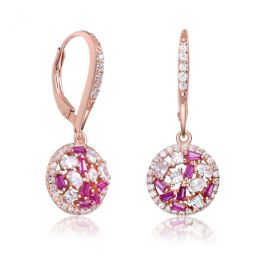 Rose Over Sterling Silver Cubic Zirconia Leverback Earrings