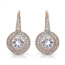 .925 Sterling Silver Rose Gold Plated Cubic Zirconia Round Drop Earrings