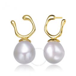 .925 Sterling Silver Gold Plated Freshwater Pearl Hook Earrings