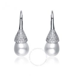 .925 Sterling Silver Pearl And Cubic Zirconia Bulb Drop Earrings