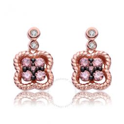 Rose and Black Over Sterling Silver Morganite and Clear Cubic Zirconia Flower Drop Earrings